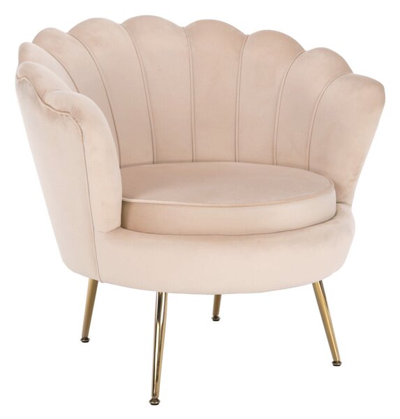 Fotel Art-deco stílusban, bézs Velvet anyag/gold chróm-arany, NOBLIN