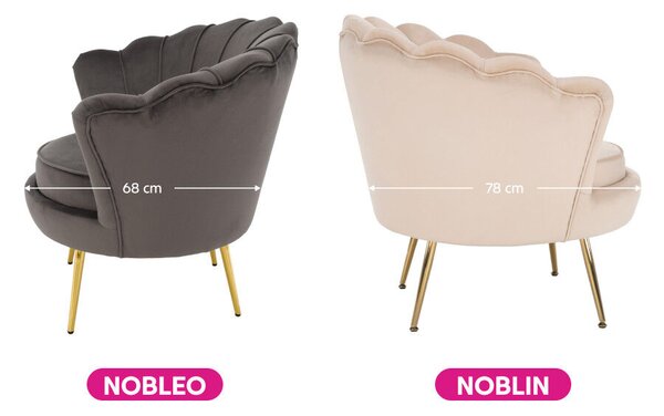 Fotel Art-deco stílusban, bézs Velvet anyag/gold chróm-arany, NOBLIN