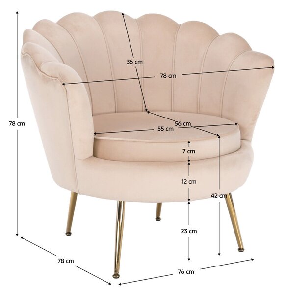 Fotel Art-deco stílusban, bézs Velvet anyag/gold chróm-arany, NOBLIN