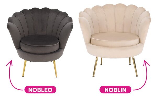 Fotel Art-deco stílusban, bézs Velvet anyag/gold chróm-arany, NOBLIN