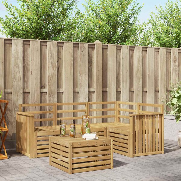 VidaXL Kültéri kanapé szett 5 pcs Fehér 59 x 59 x 37 cm Tömör Akácfa