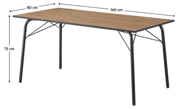 Étkezőasztal, artisan tölgy/fekete, 160x80x75 cm, NALAK TYP 3