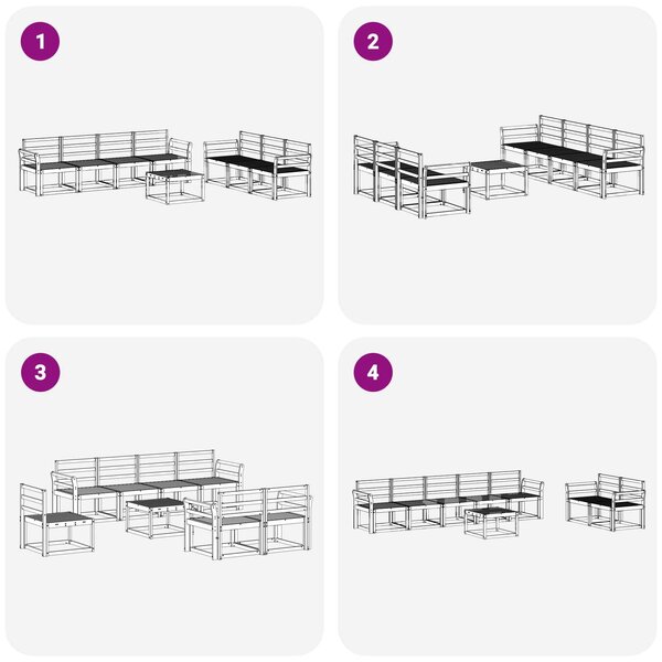 VidaXL Kültéri kanapé szett 8 pcs Fehér 59 x 59 x 37 cm Tömör Akácfa