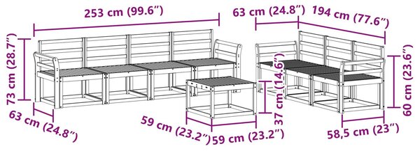 VidaXL Kültéri kanapé szett 8 pcs Fehér 59 x 59 x 37 cm Tömör Akácfa