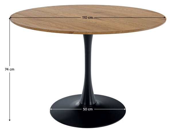 Étkezőasztal, kerek, tölgy/fekete, átmérő 110 cm, REVENTON NEW