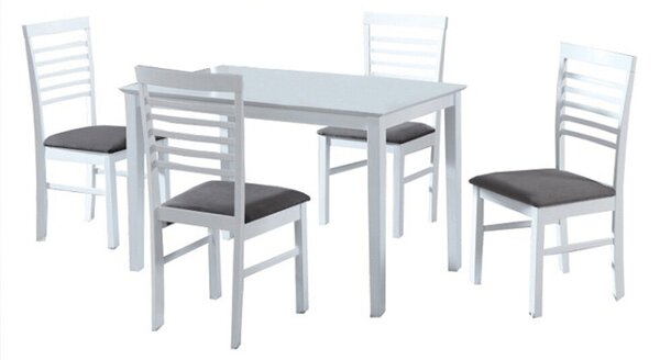 Étkezőgarnitúra, MDF fehér/szürke szövet, BRISBO 1+4