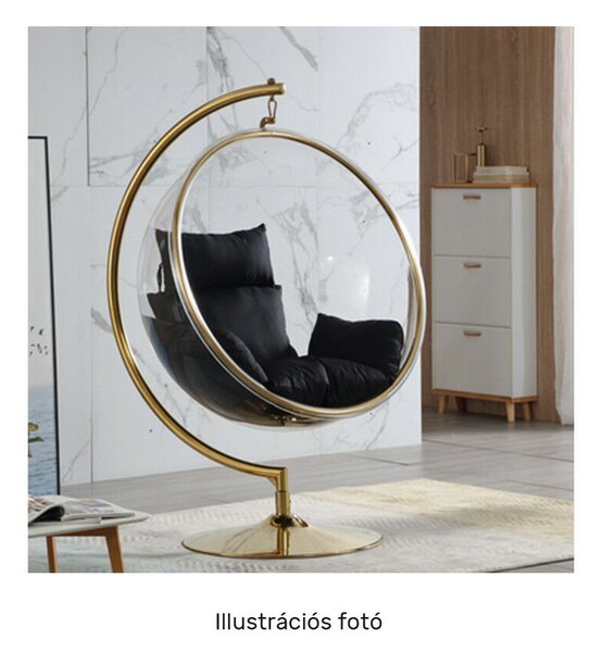 Függő fotel állvánnyal, átlátszó/ezüst/szürke, BUBBLE NEW TYP 3