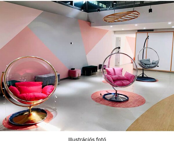 Függő fotel állvánnyal, átlátszó/ezüst/szürke, BUBBLE NEW TYP 3