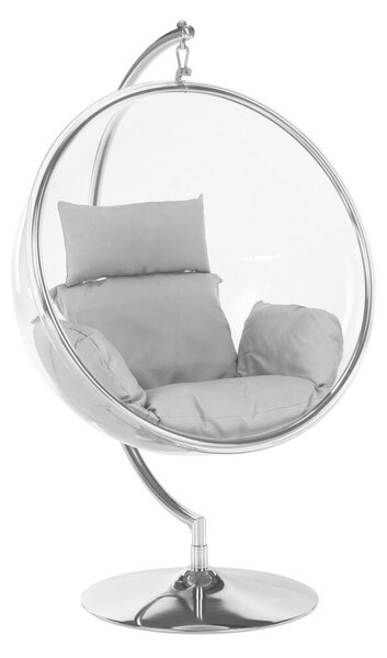 Függő fotel állvánnyal, átlátszó/ezüst/szürke, BUBBLE NEW TYP 3