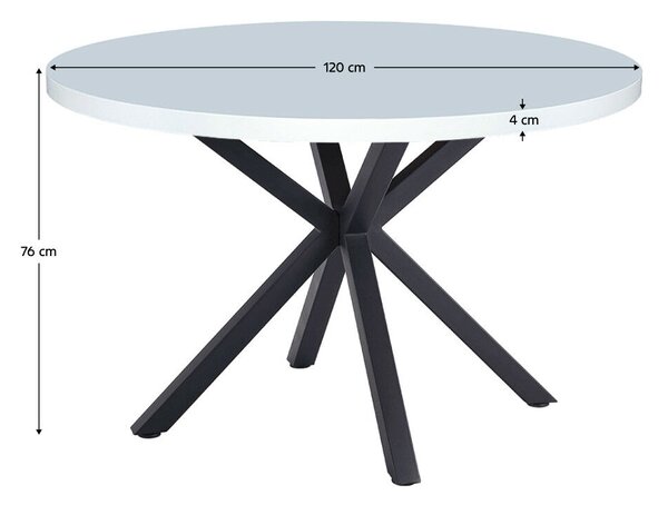 Étkezőasztal, fehér matt/fekete, átmérő 120 cm, MEDOR