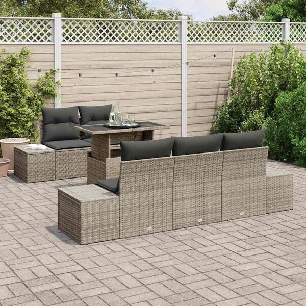 Kerti Sofa Szett 6 Darabos Szürke Polirattan, Poliészter
