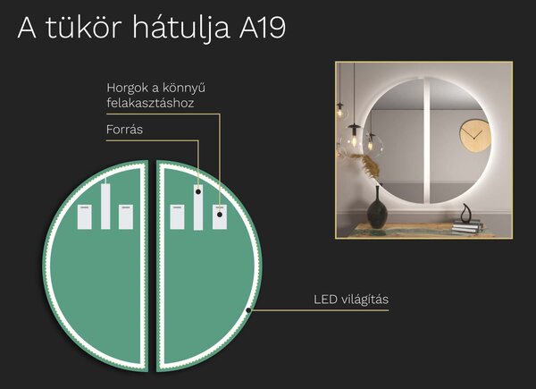 Atipikus tükör LED világítással A19