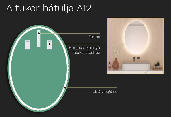 Ovális tükör LED világítással A12