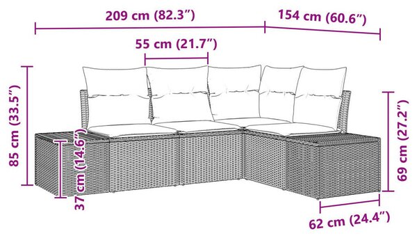 4 darabos kerti kanapészett párnákkal, világosszürke poli rattan