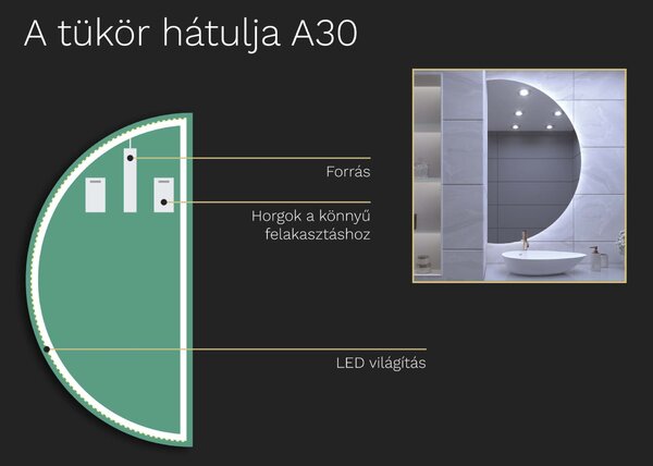 Atipikus tükör LED világítással A30