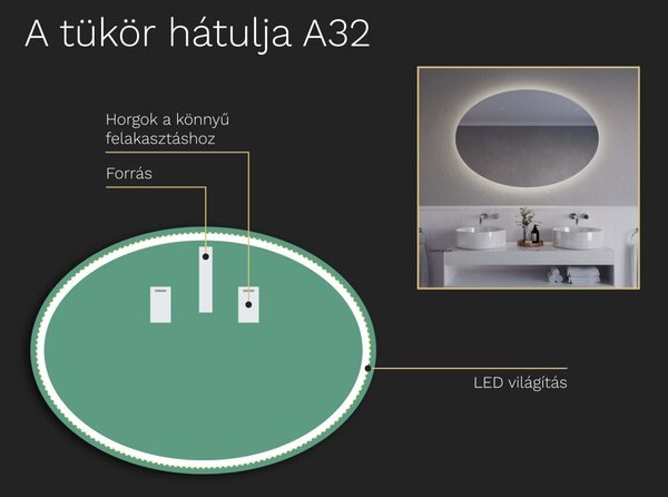 Ovális tükör LED világítással A32
