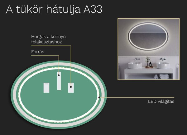 Ovális tükör LED világítással A33