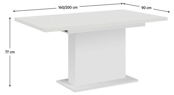 Kihúzható étkezőasztal, fehér, 160-200x90 cm, BOBA