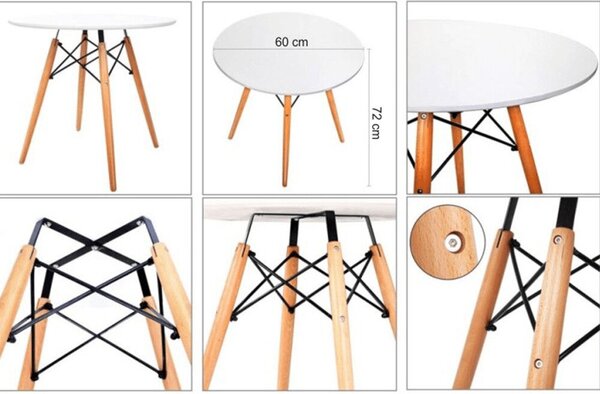 Étkezőasztal, fehér/bükk, átmérő 60 cm, GAMIN NEW 60