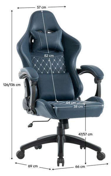Irodai/gamer szék, kék, teherbírás 150 kg, SAMIE