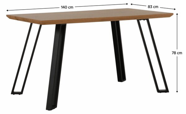 Étkezőasztal, tölgy/fekete, 140x83 cm, PEDAL