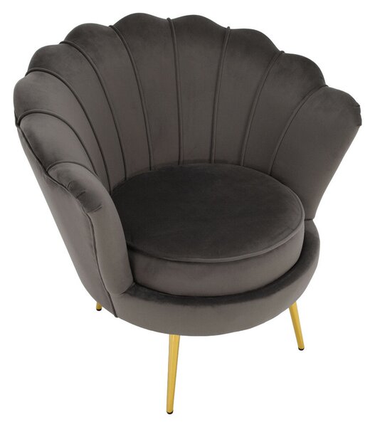 Art-deco stílusú fotel, szürkésbarna Velvet szövet/gold arany króm, NOBLEO