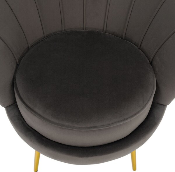 Art-deco stílusú fotel, szürkésbarna Velvet szövet/gold arany króm, NOBLEO