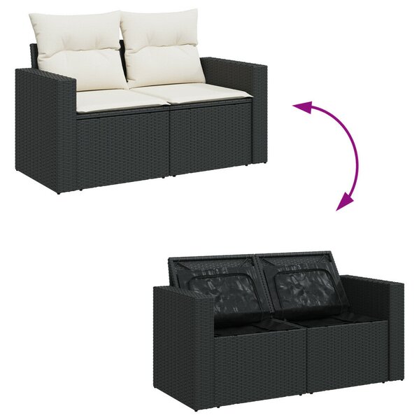 8 Darabos Kert Sofaszett Párnákkal Fekete Poli Rattan Akáccal