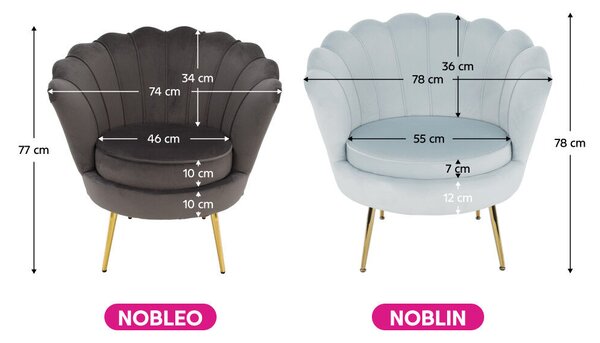 Fotel Art-deco stílusban, szürke-kék Velvet anyag/gold chróm-arany, NOBLIN