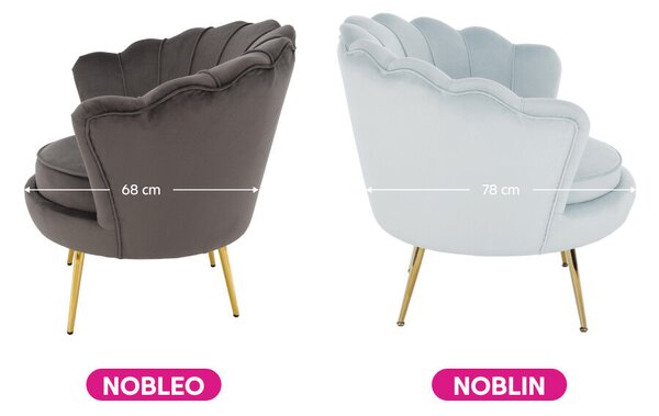Fotel Art-deco stílusban, szürke-kék Velvet anyag/gold chróm-arany, NOBLIN