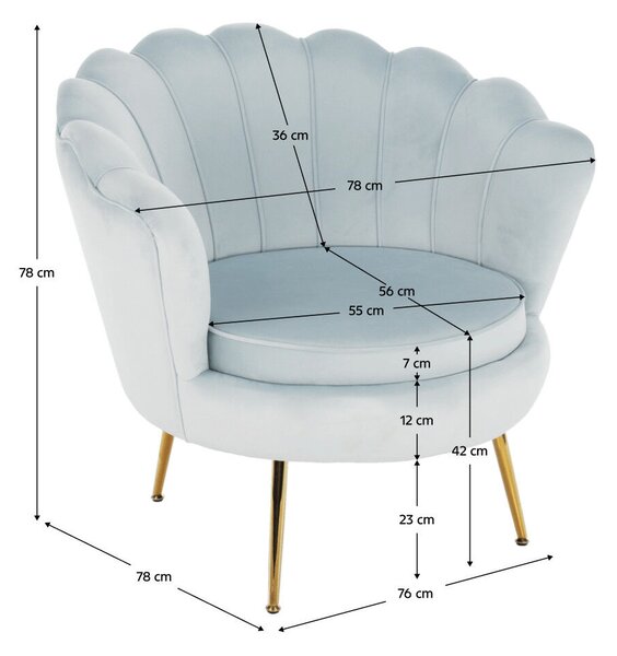 Fotel Art-deco stílusban, szürke-kék Velvet anyag/gold chróm-arany, NOBLIN