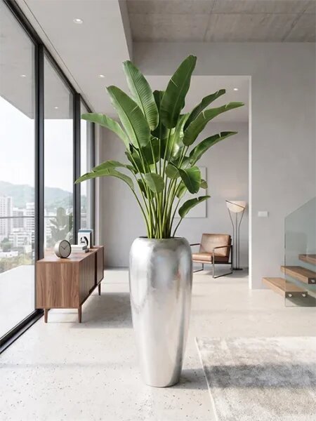 Ezüst virágcserép 87 cm Elio – magas dekoratív fiberglass kaspó - Szürke - 71 - 90 cm