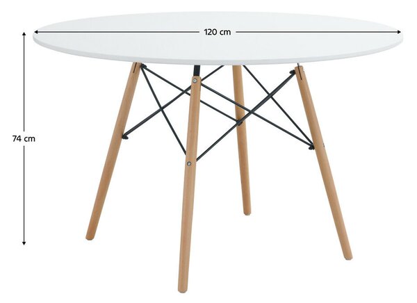 Étkezőasztal, fehér/matt/bükk, átmérő 120 cm, DEMIN NEW