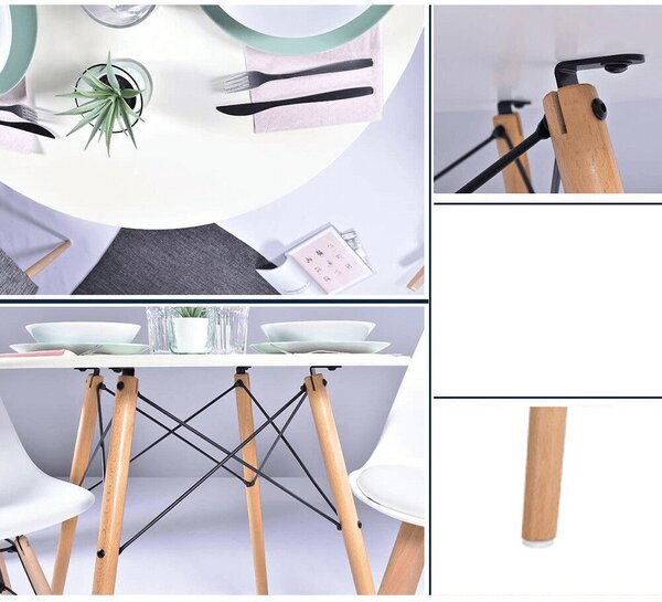 Étkezőasztal, fehér/matt/bükk, átmérő 120 cm, DEMIN NEW