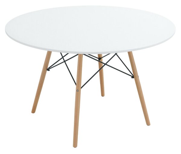 Étkezőasztal, fehér/matt/bükk, átmérő 120 cm, DEMIN NEW