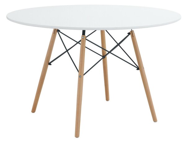 Étkezőasztal, fehér/matt/bükk, átmérő 120 cm, DEMIN NEW