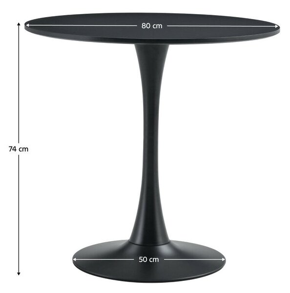 Étkezőasztal, fekete, átmérő 80 cm, REVENTON NEW
