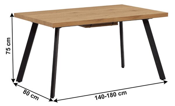 Étkezőasztal, összecsukható, tölgy/fém, 140-180x80 cm, AKAIKO