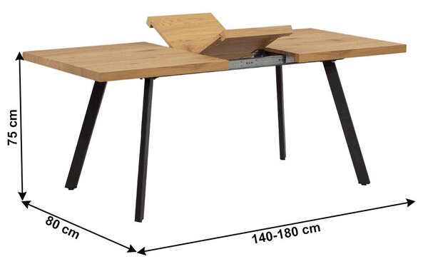 Étkezőasztal, összecsukható, tölgy/fém, 140-180x80 cm, AKAIKO