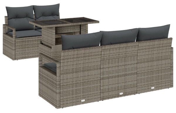 6 Darabos Kerti Kanapé Szett Párnákkal Szürke Poli Rattan, 2-Fős Kerti Kanapé Tárolóval &amp; Párnákkal Szürke Poli Rattan