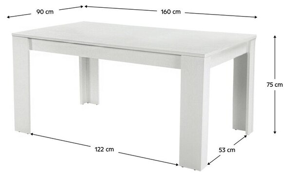 Étkezőasztal, fehér, laminált DTD, 160x90 cm, TOMY NEW