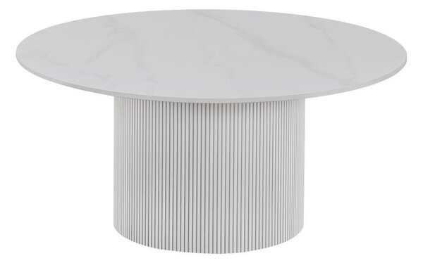 Dohányzóasztal, fehér márvány/MDF, átmérő 80 cm, MAHIR TYP 1