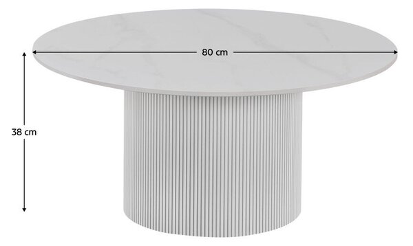 Dohányzóasztal, fehér márvány/MDF, átmérő 80 cm, MAHIR TYP 1