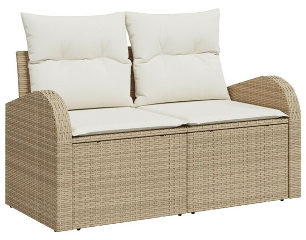 6 Darabos Kerti Kanapé Készlet Párnákkal Bézs Poly Rattan, 2-Fős Kerti Kanapé Tárolóval és Párnákkal Bézs Poly Rattan