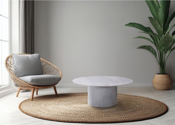Dohányzóasztal, fehér márvány/MDF, átmérő 80 cm, MAHIR TYP 1