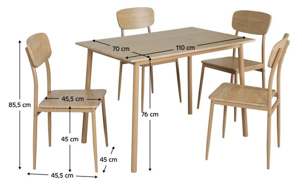 Étkezőgarnitúra 1+4, természetes tölgy, LAMIR