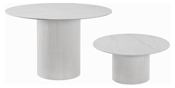 Dohányzóasztal, fehér márvány/MDF, átmérő 80 cm, MAHIR TYP 1