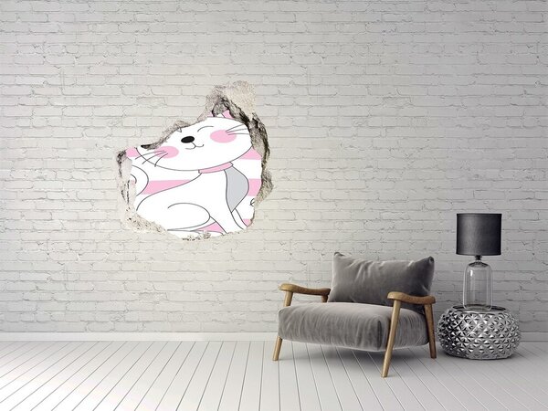 3d fali matrica lyuk a falban Fehér macska