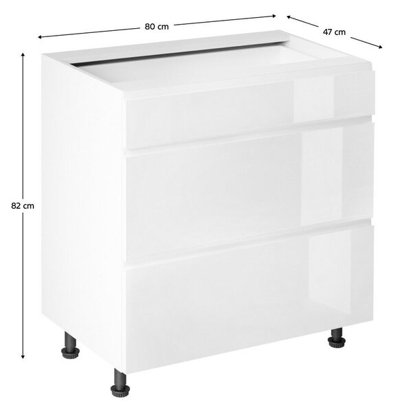 Alsószekrény, fehér/fehér extra magasfényű HG, AURORA D80S3