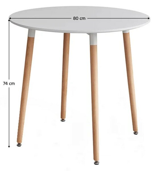 Étkezőasztal, fehér/bükk, átmérő 80 cm, ELCAN NEW TYP 2